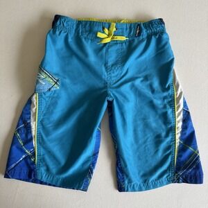 Zero Xposure Big Boys Size 10/12 Bathing Suit Swim Trunks Blue Sharks Plaid